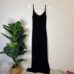 Elegant slinky Black Maxi cocktail Dress with fringe back